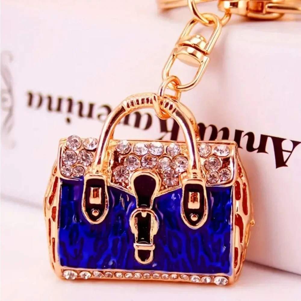 NWT rhinestone and enamel keychain purse charm